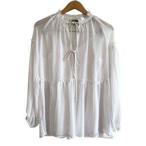 ASOS Sheer White Peasant Blouse with Tie Neck